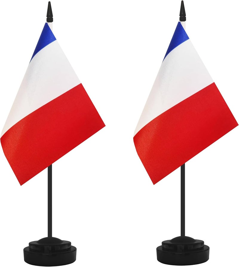 Yamiuo 2 Pack France Desk Flag Set, French Desktop Small Miniature Table Office Flag with 12" Black Pole and Black Base, Offices, Classroom, Home, Festival Decoration (France) - Image 1
